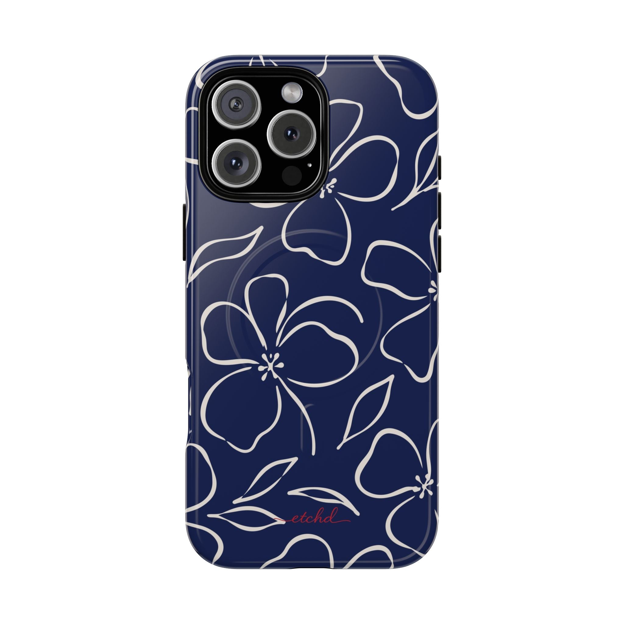 Navy & Cream Floral Magnetic Phone Case by etchd