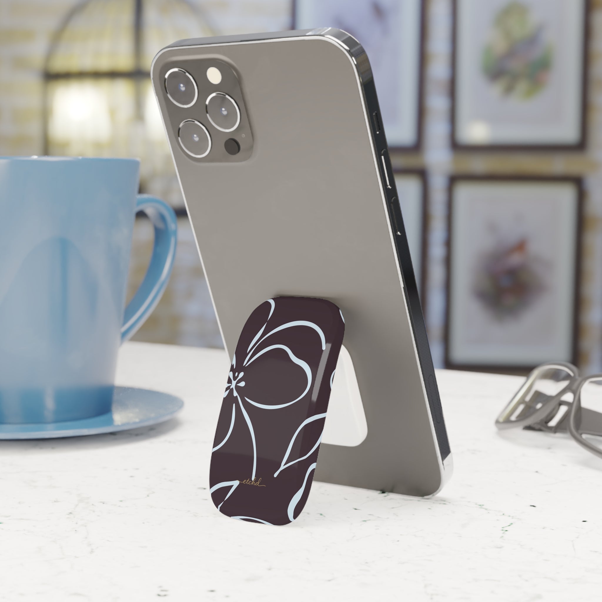 Plum & Blue Floral Click-On Phone Grip by etchd, view 3