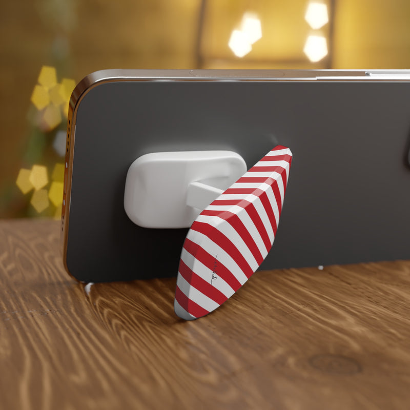 Classic Red & White Striped Diagonal Click-On Phone Grip by etchd, view 4