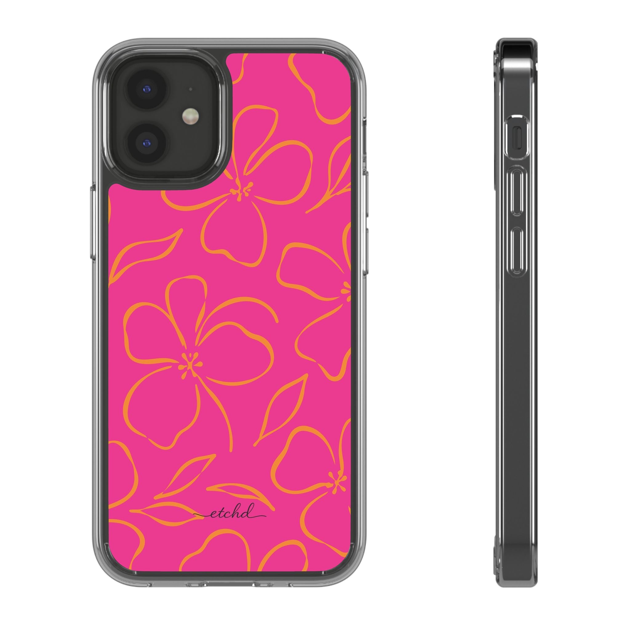 Pink & Orange Floral Funda transparente para móvil de etchd, vista 2