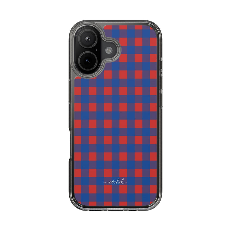 Cobalt & Poppy Gingham Clear Phone Case by etchd, view 35