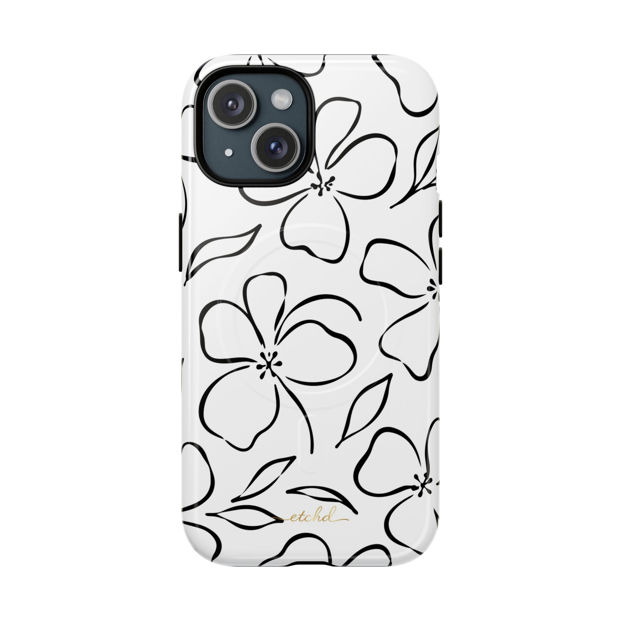 White & Black Floral Magnetic Phone Case by etchd, view 2