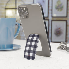 White & Navy Gingham Click-On Phone Grip by etchd, view 3