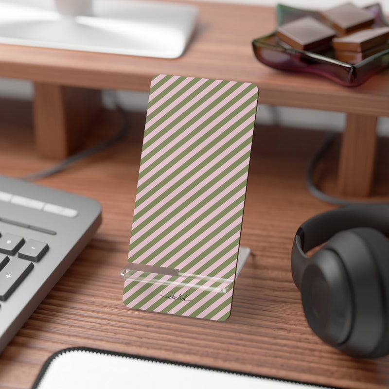 Green & Pink Striped Diagonal Phone Stand by etchd, view 3