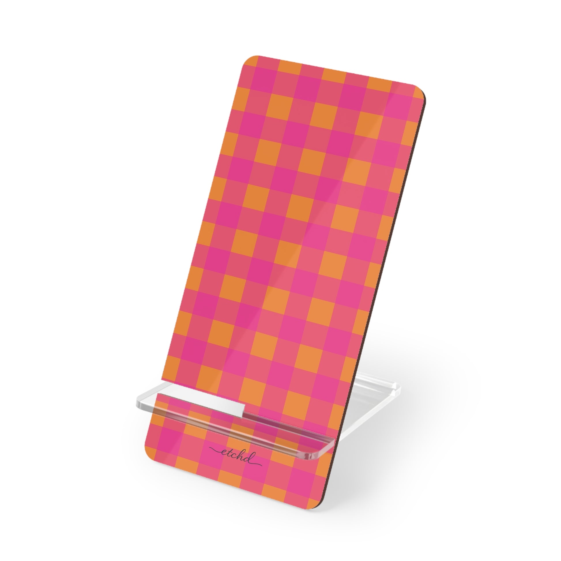 Pink & Orange Gingham Soporte para móvil de etchd
