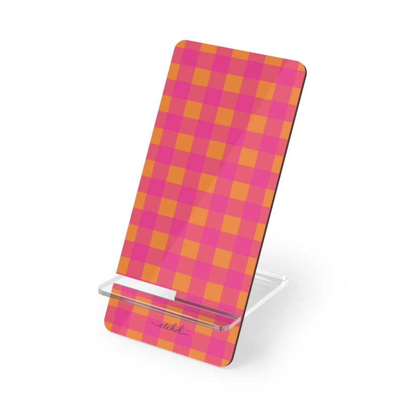 Pink & Orange Gingham Soporte para móvil de etchd