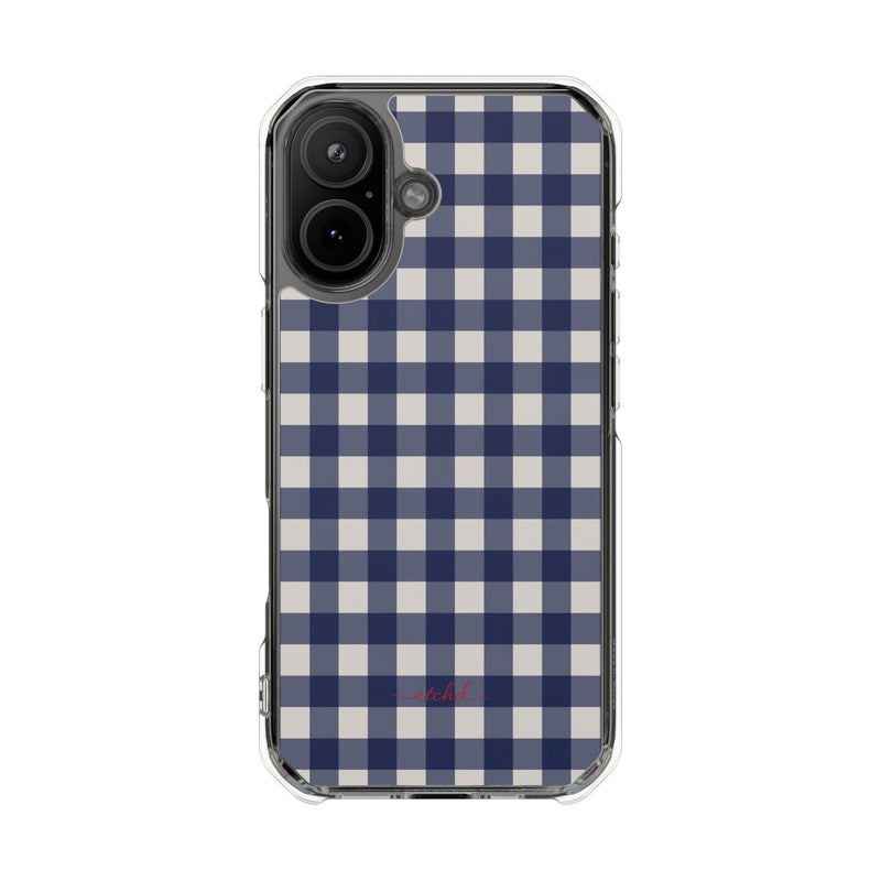 Navy & Cream Gingham Clear Magnetic Phone Case by etchd, view 13