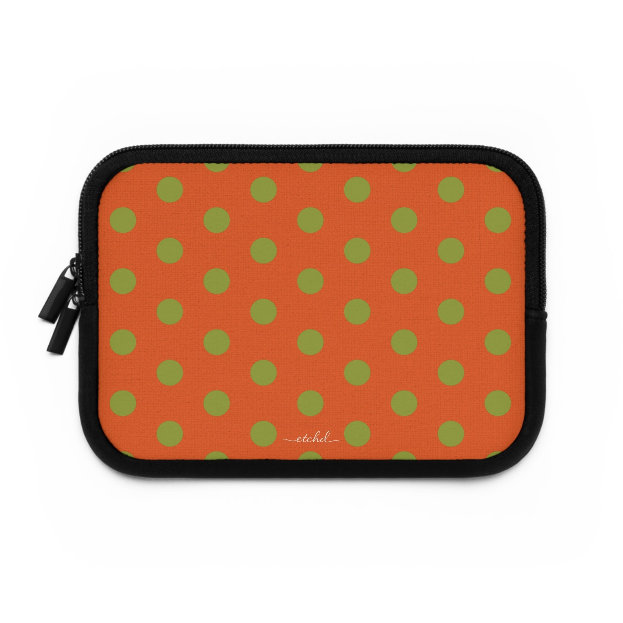 Wasabi & Persimmon Polka Dot Laptop Sleeve by etchd, view 2