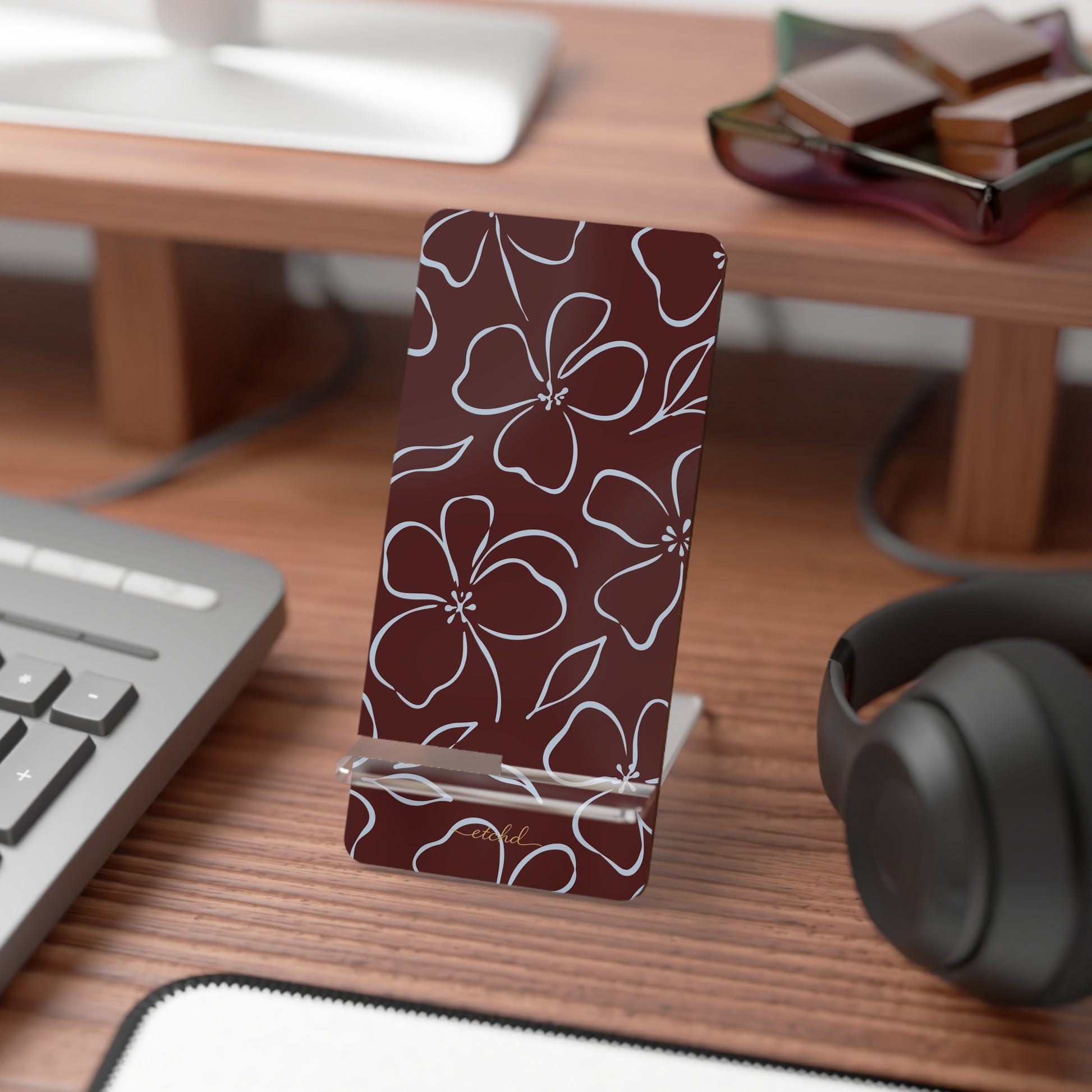 Blue & Cherry Floral Phone Stand by etchd, view 3