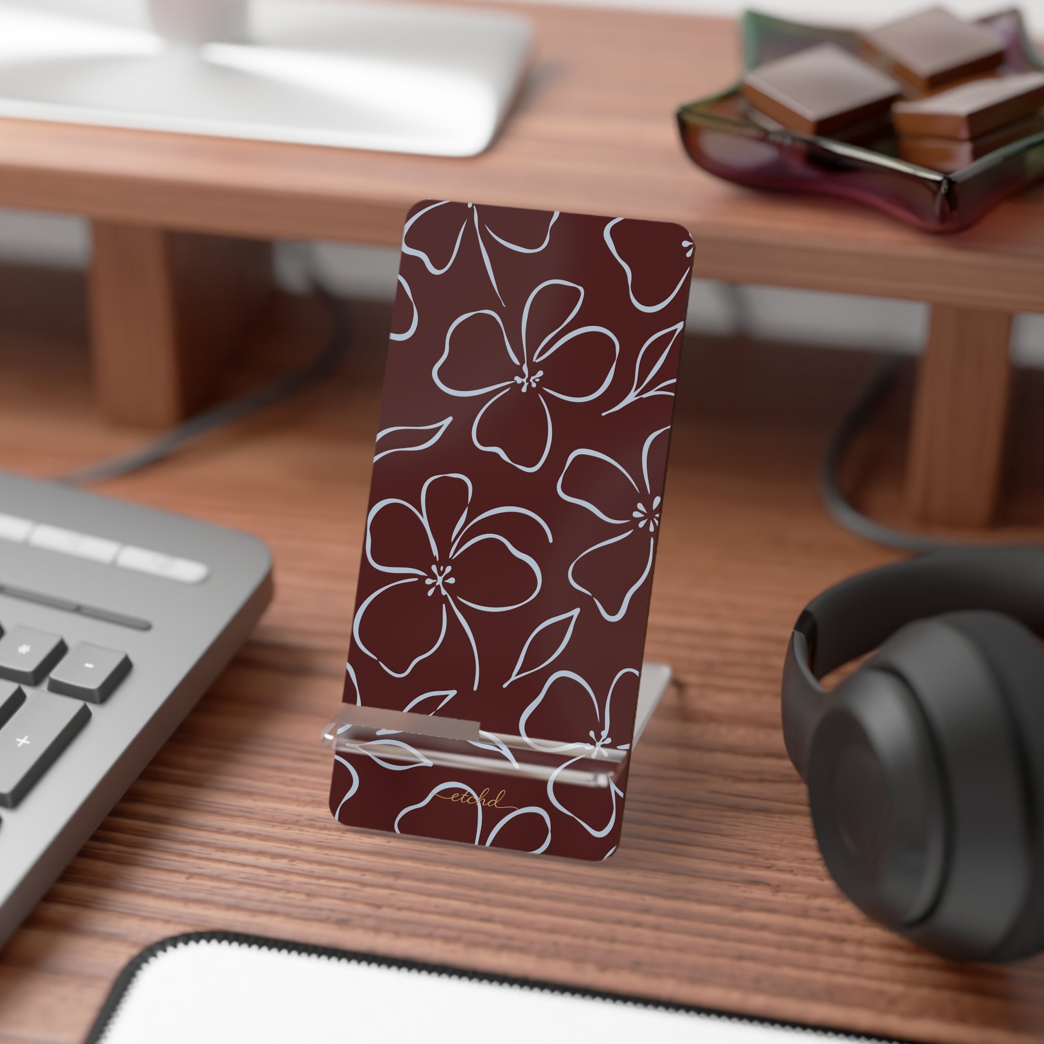 Blue & Cherry Floral Phone Stand by etchd, view 3