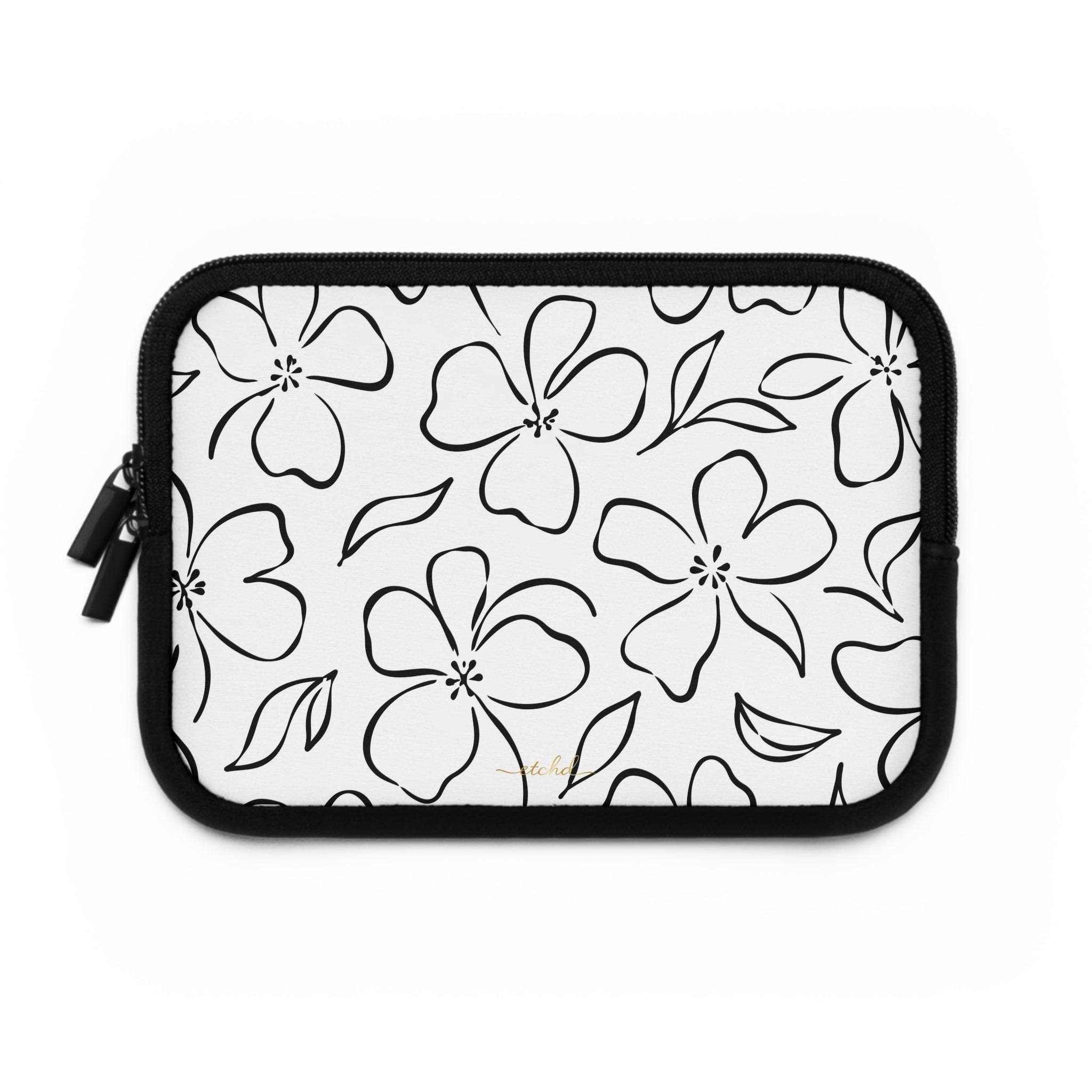 White & Black Floral Laptop Sleeve by etchd, view 2