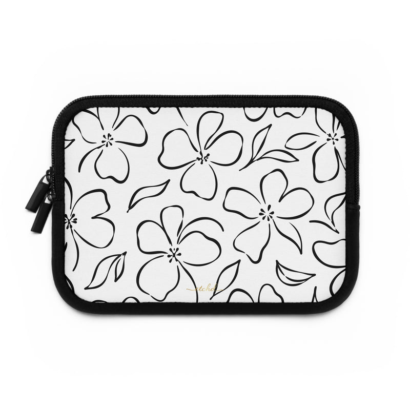 White & Black Floral Custodia per laptop di etchd, vista 2