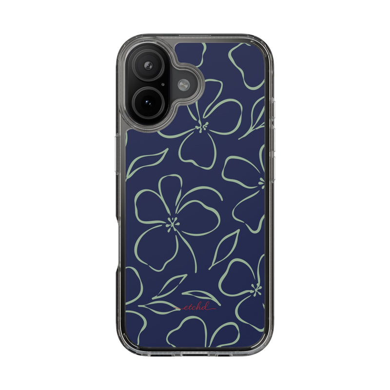 Navy & Sage Floral Clear Phone Case by etchd, view 35