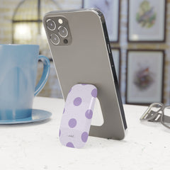 Lilac & Cream Polka Dot Click-On Phone Grip by etchd, view 3