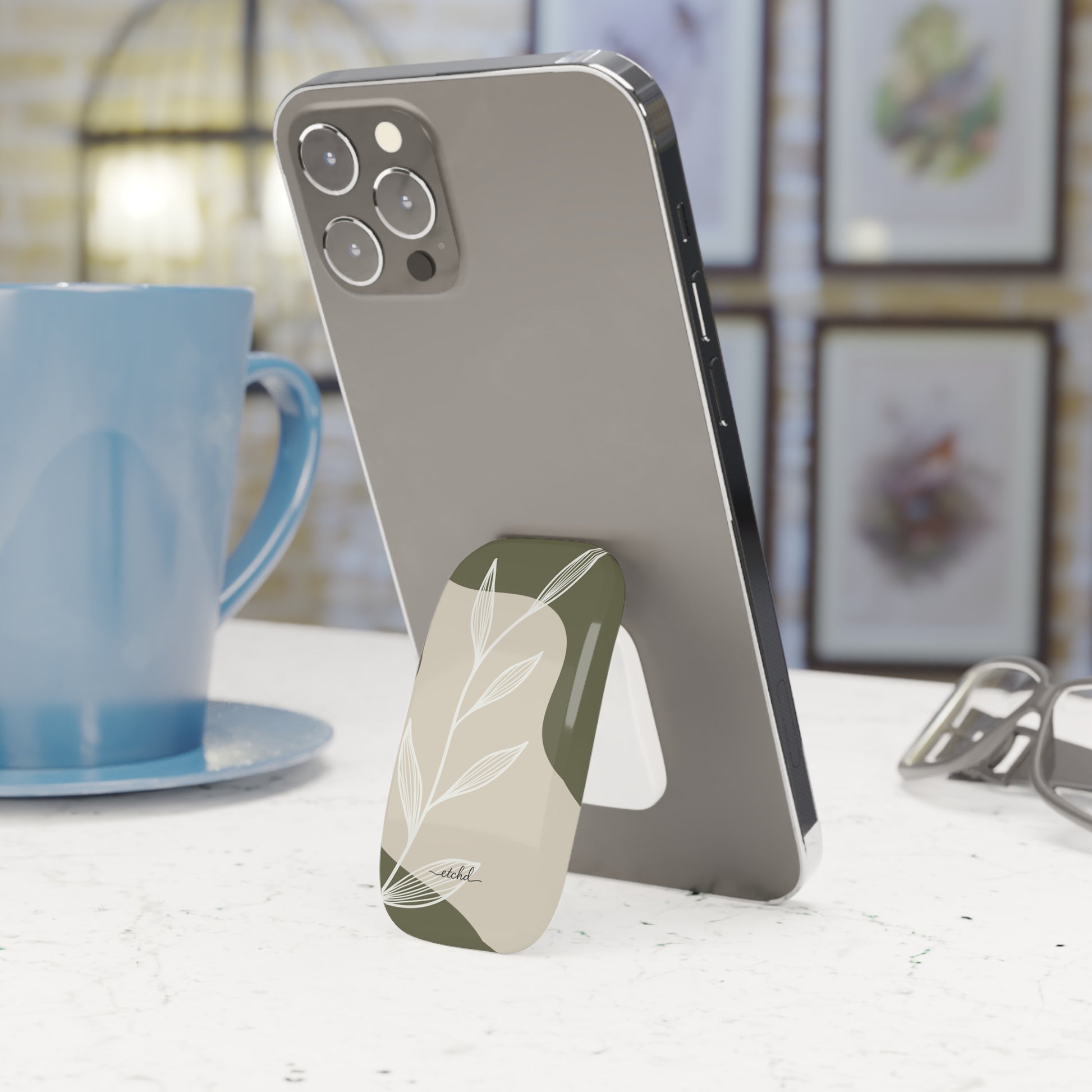 Olive Leaf Click-On Phone Grip by etchd, view 2
