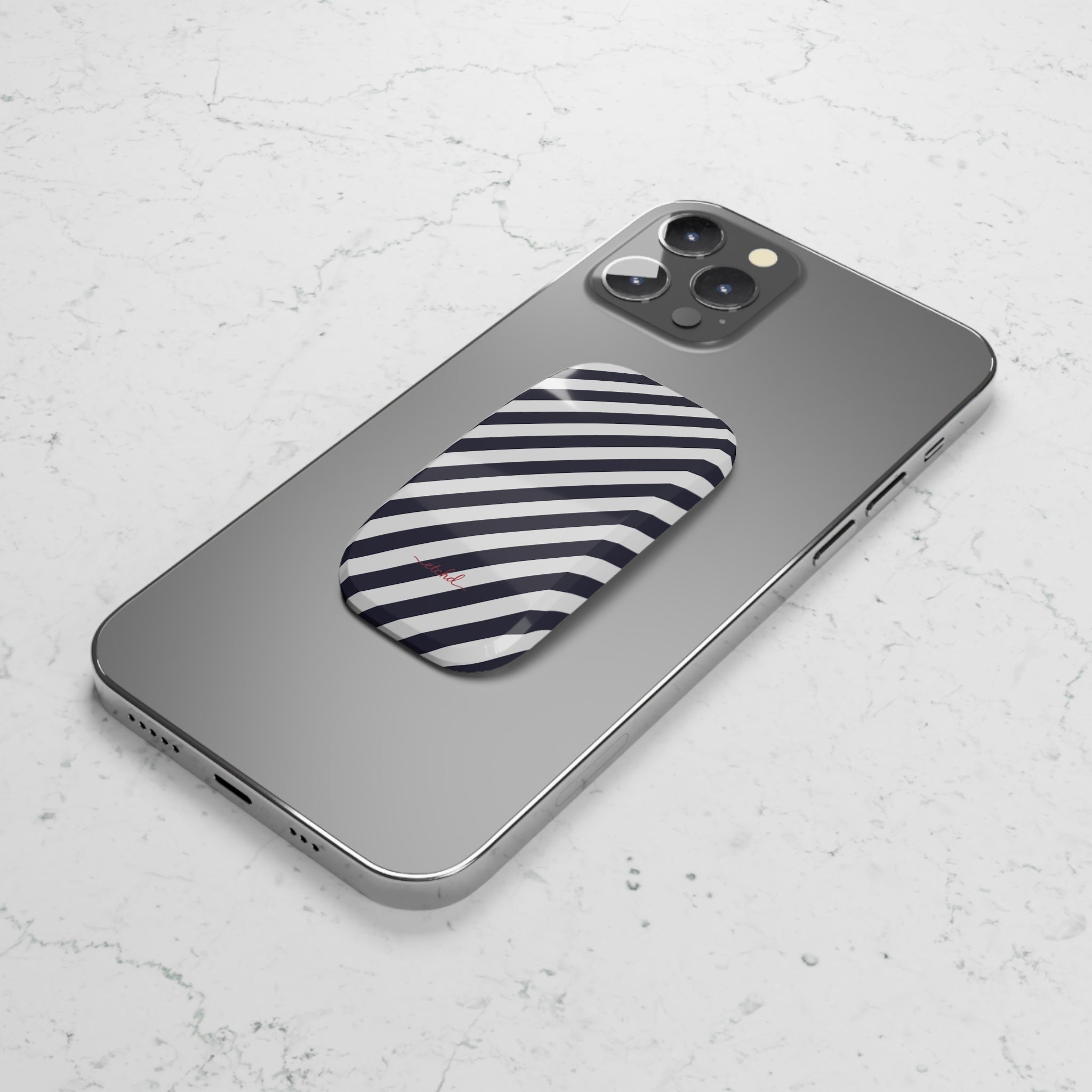 Navy & White Striped Diagonal Click-On Phone Grip by etchd, view 5
