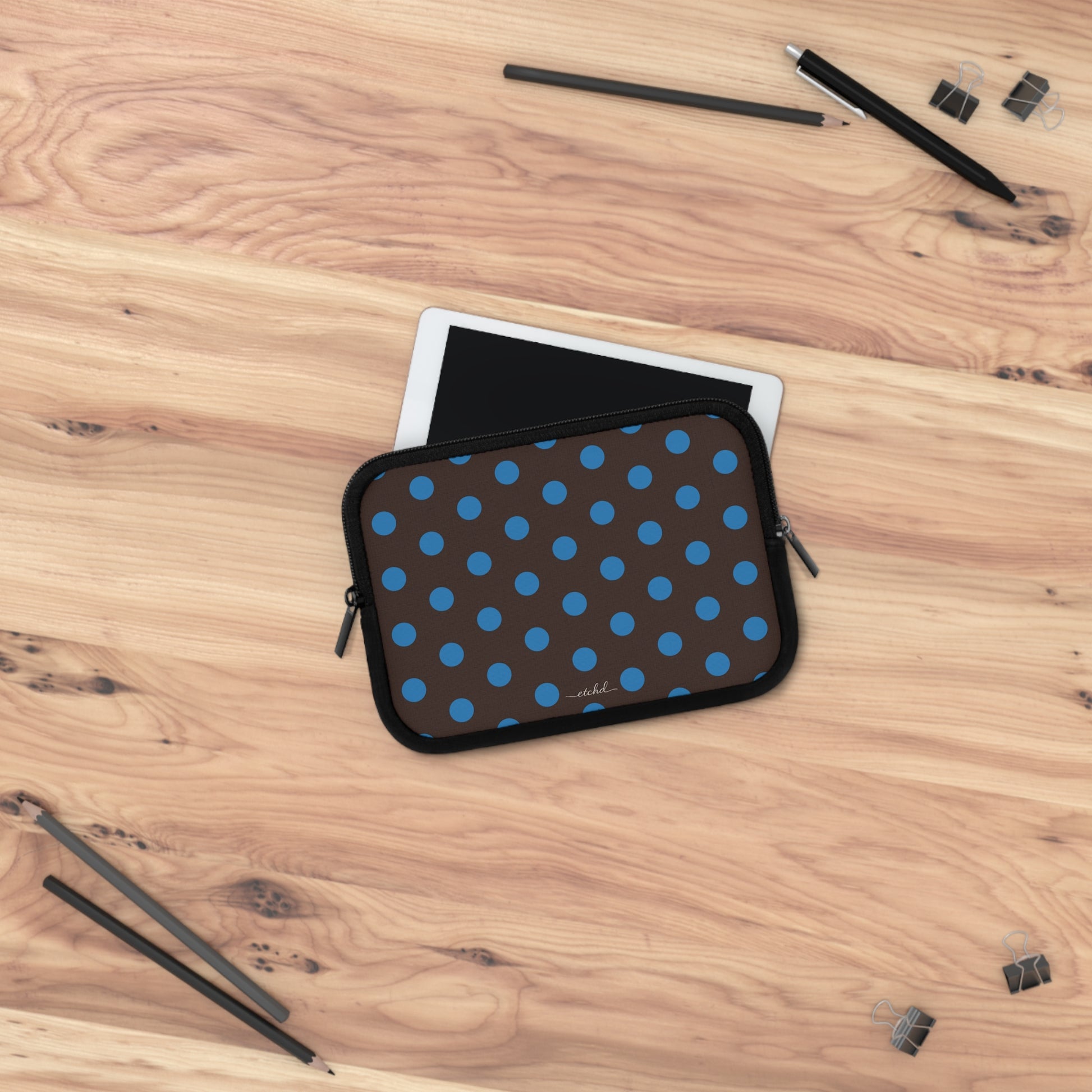 Cerulean & Espresso Polka Dot Laptop Sleeve by etchd, view 14
