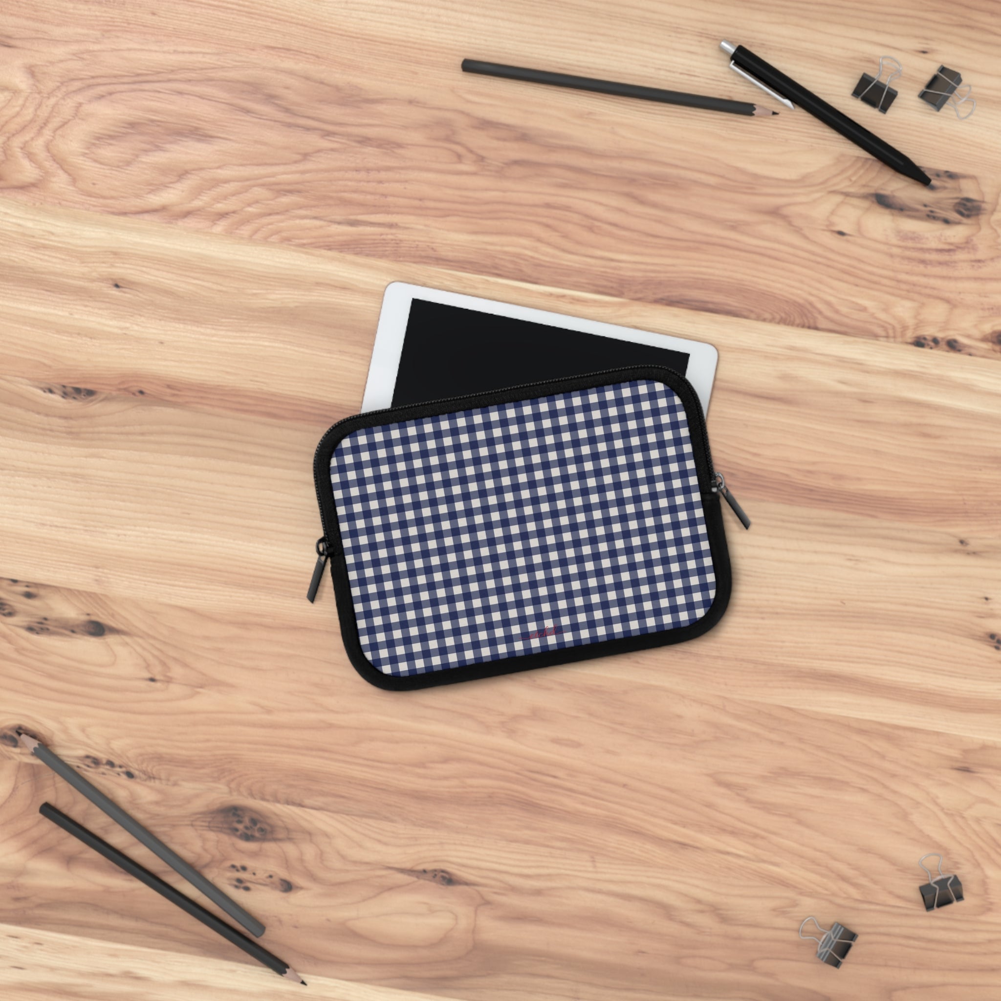 Navy & Cream Gingham Laptop Sleeve by etchd, view 14