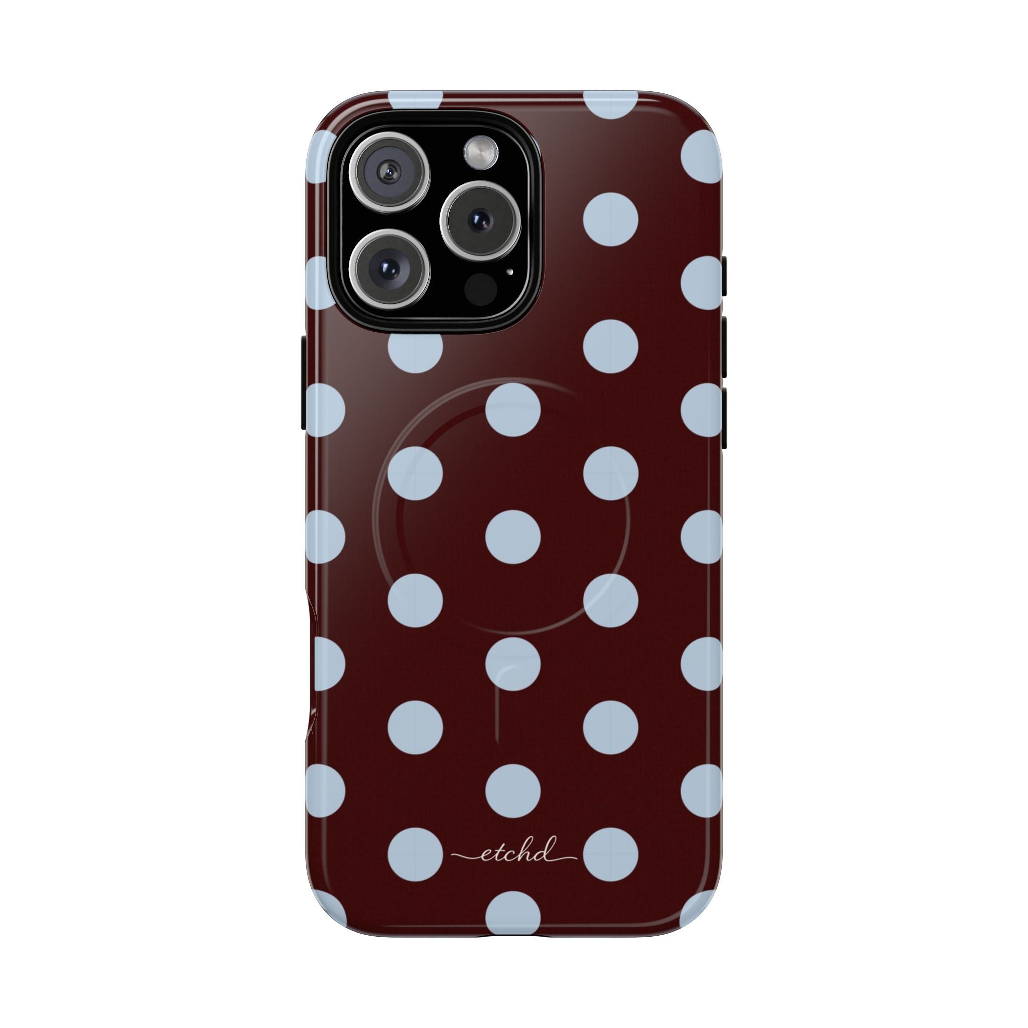 Cherry & Blue Polka Dot Magnetic Phone Case by etchd