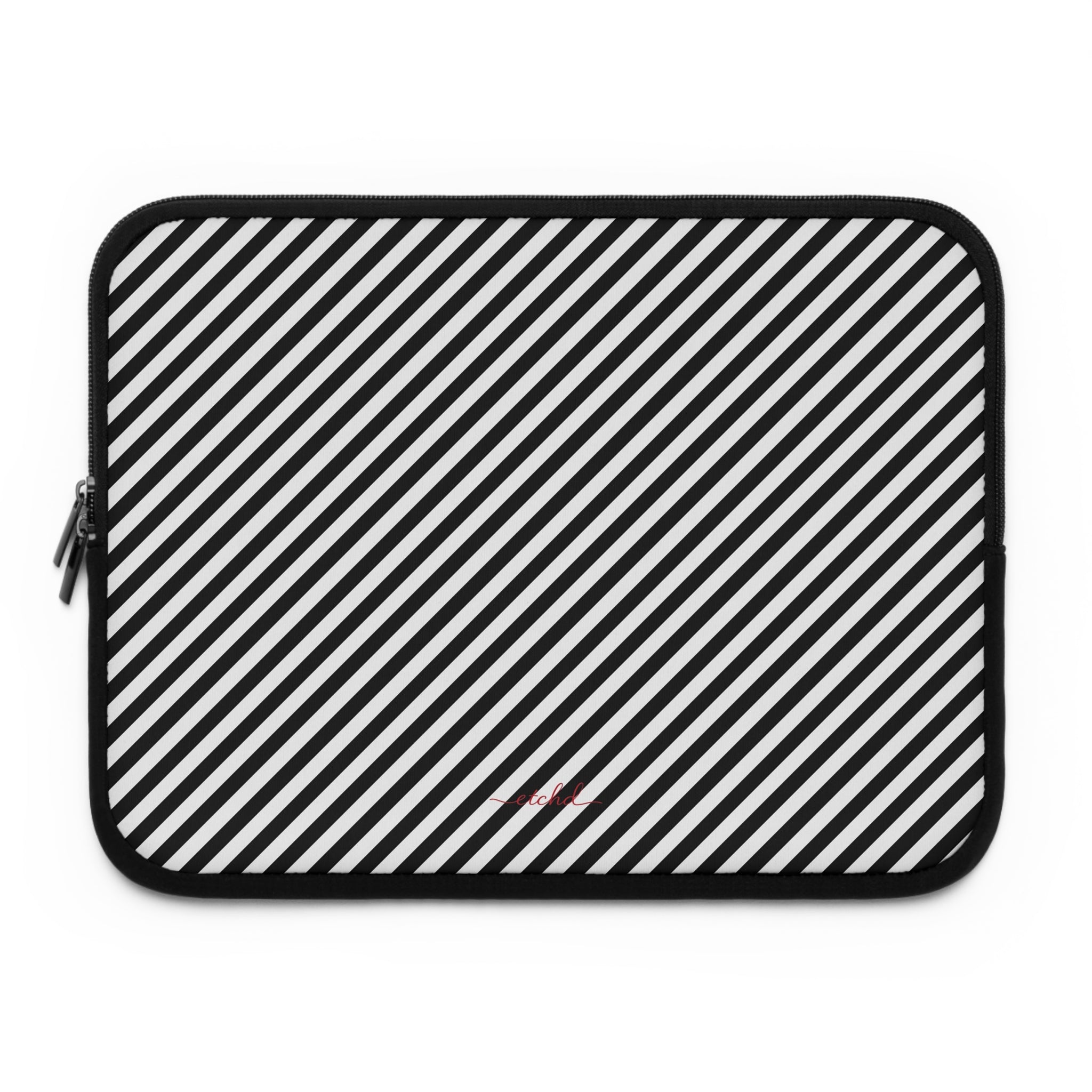 Black & White Striped Diagonal Laptop Sleeve by etchd
