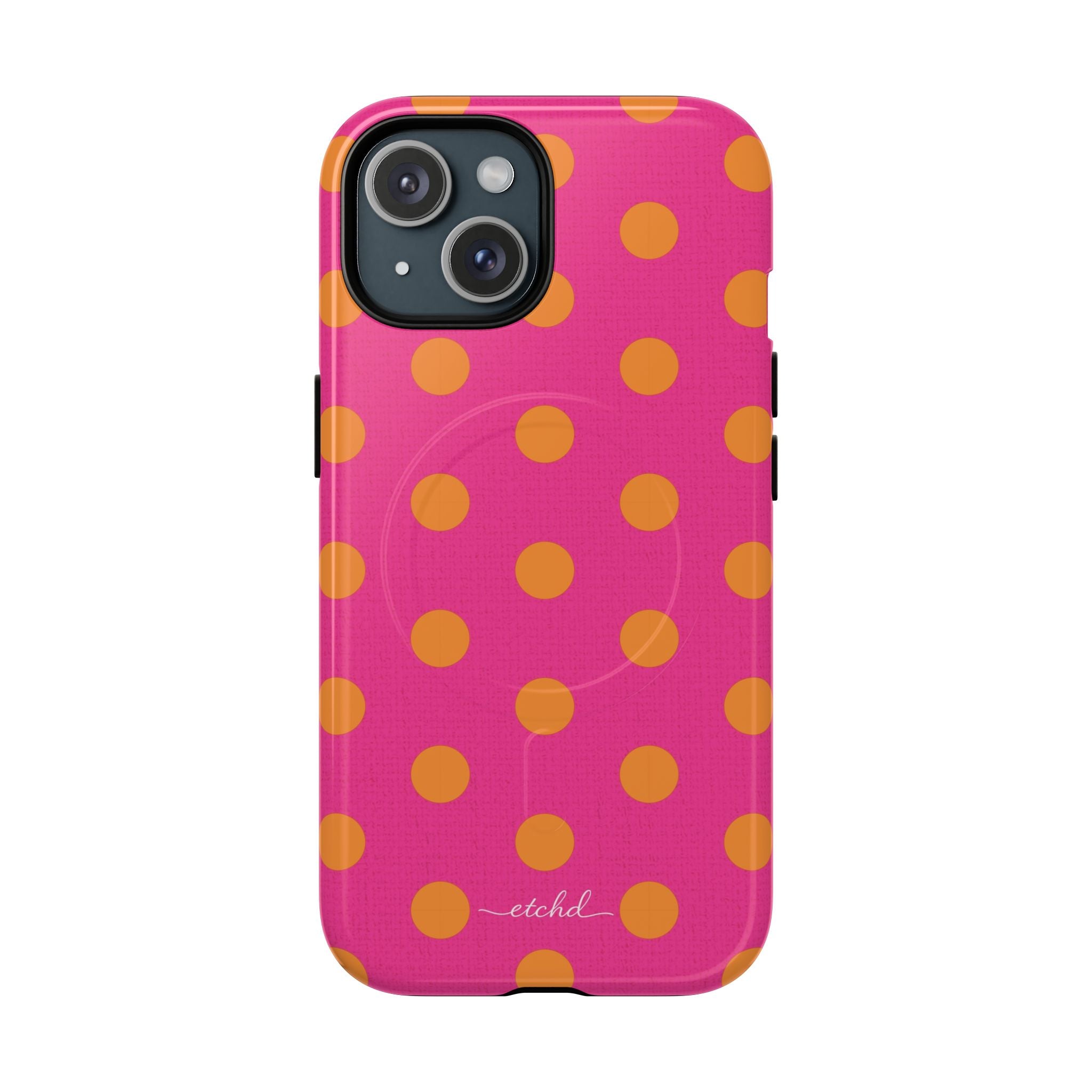 Orange & Pink Polka Dot Funda magnética para móvil de etchd, vista 2