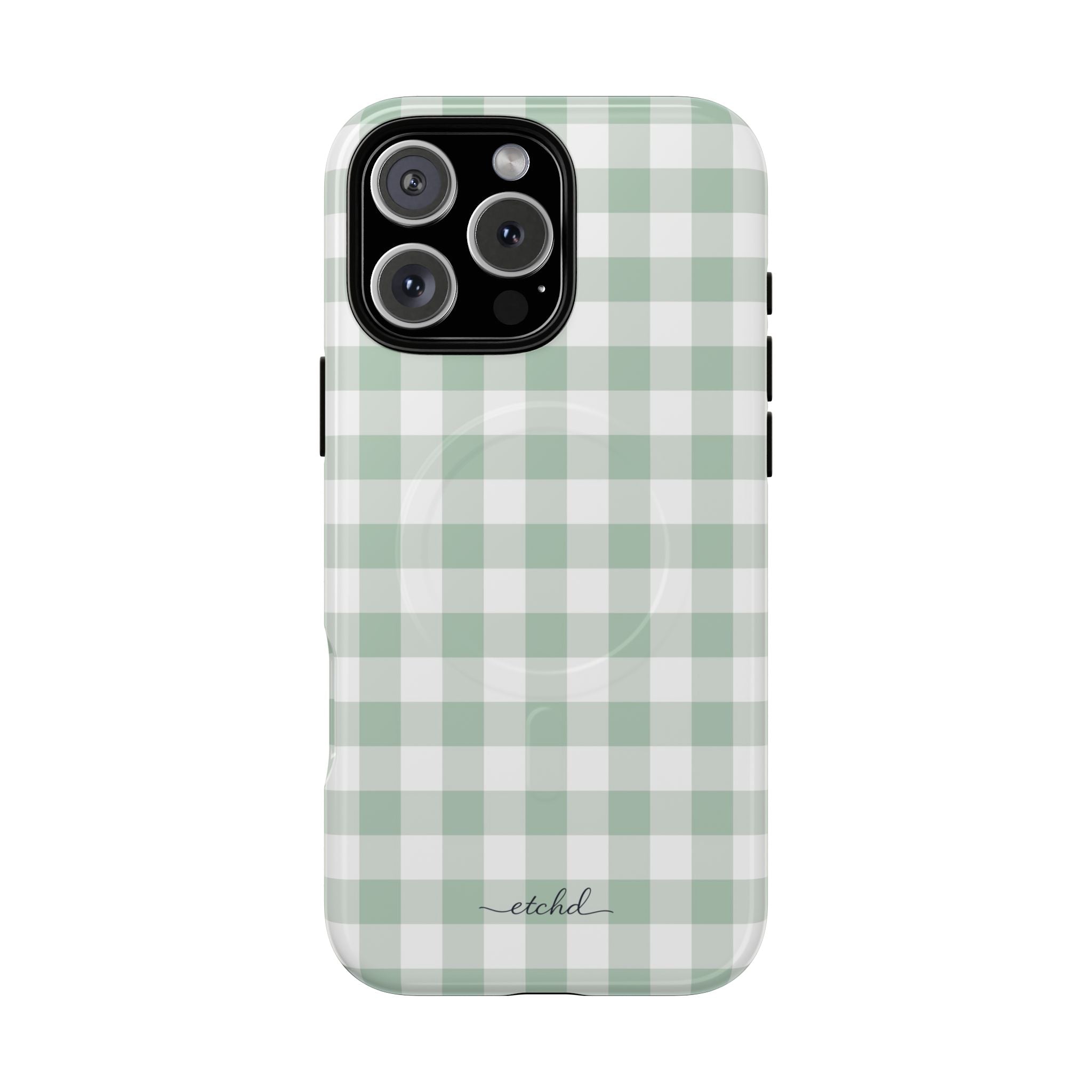 Sage Gingham Magnetic Phone Case by etchd