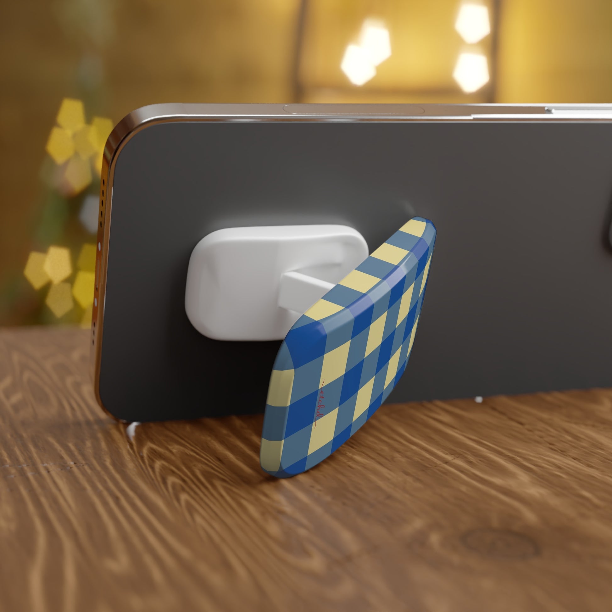 Butter & Cobalt Gingham Click-On Phone Grip by etchd, view 4
