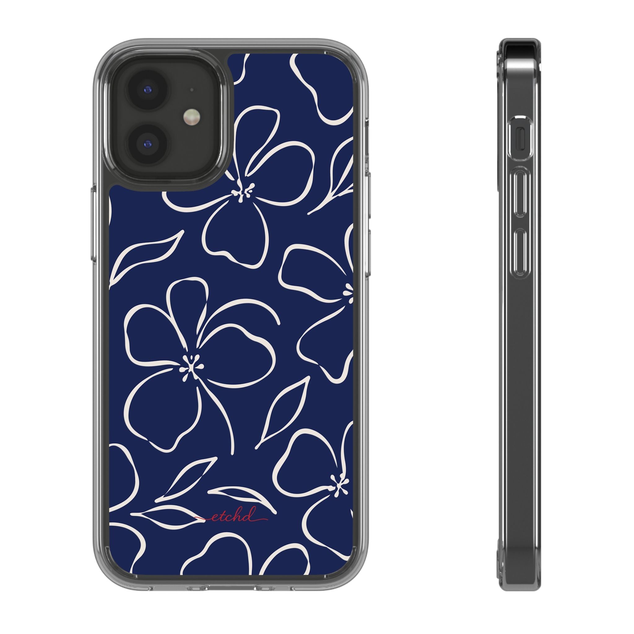 Navy & Cream Floral Funda transparente para móvil de etchd, vista 2