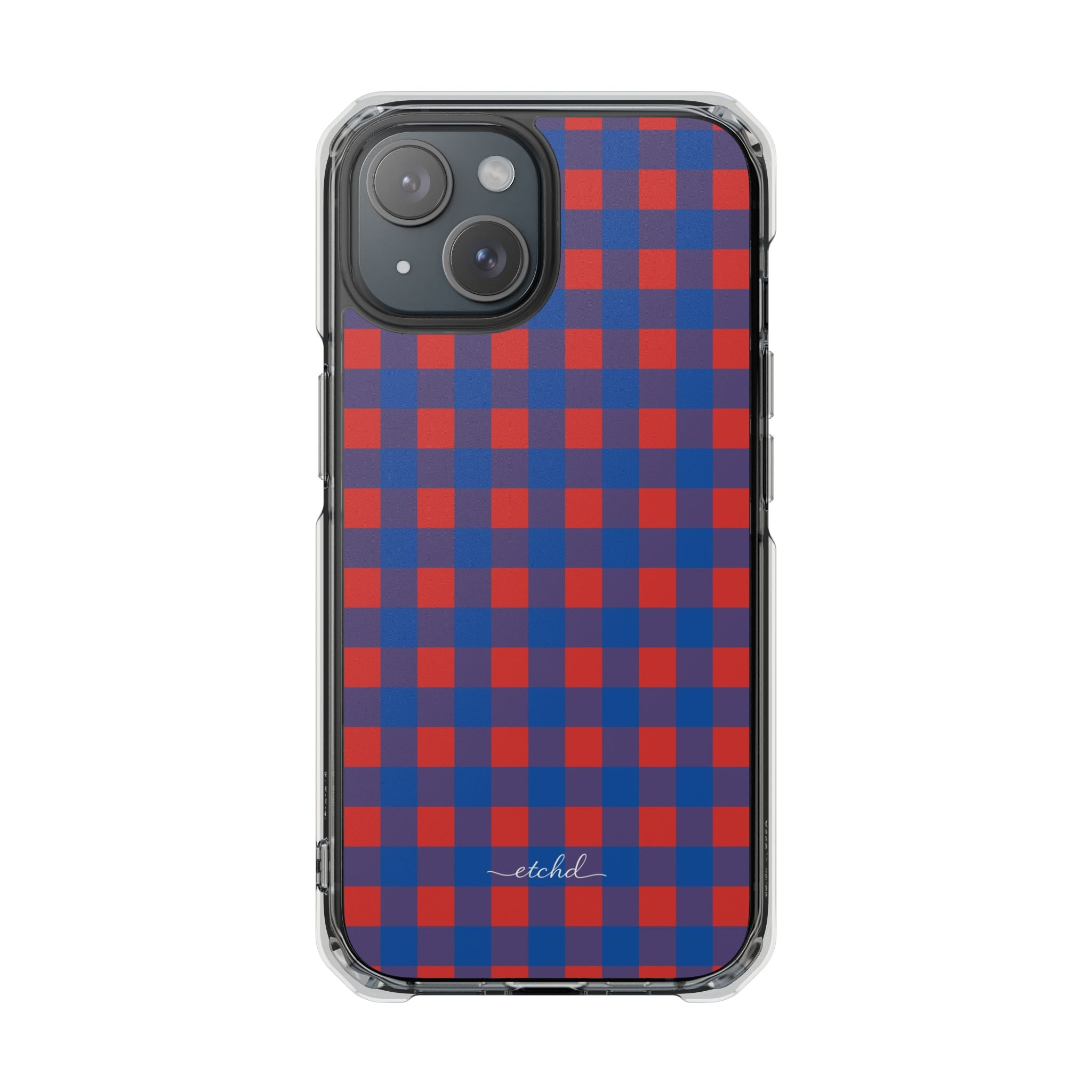 Cobalt & Poppy Gingham Clear Magnetic Phone Case by etchd, view 2