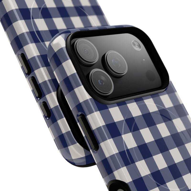 Navy & Cream Gingham Magnetic Phone Case by etchd, view 99