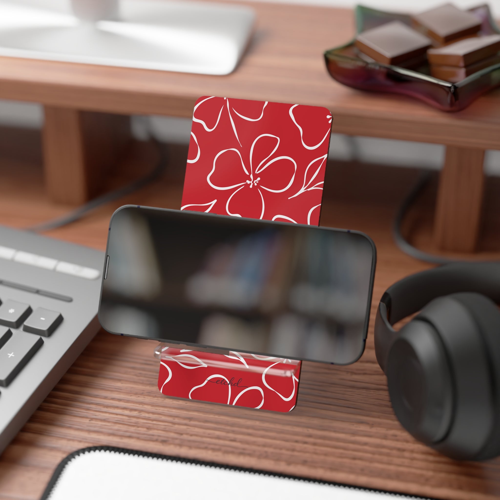Classic Red & White Floral Phone Stand by etchd, view 4