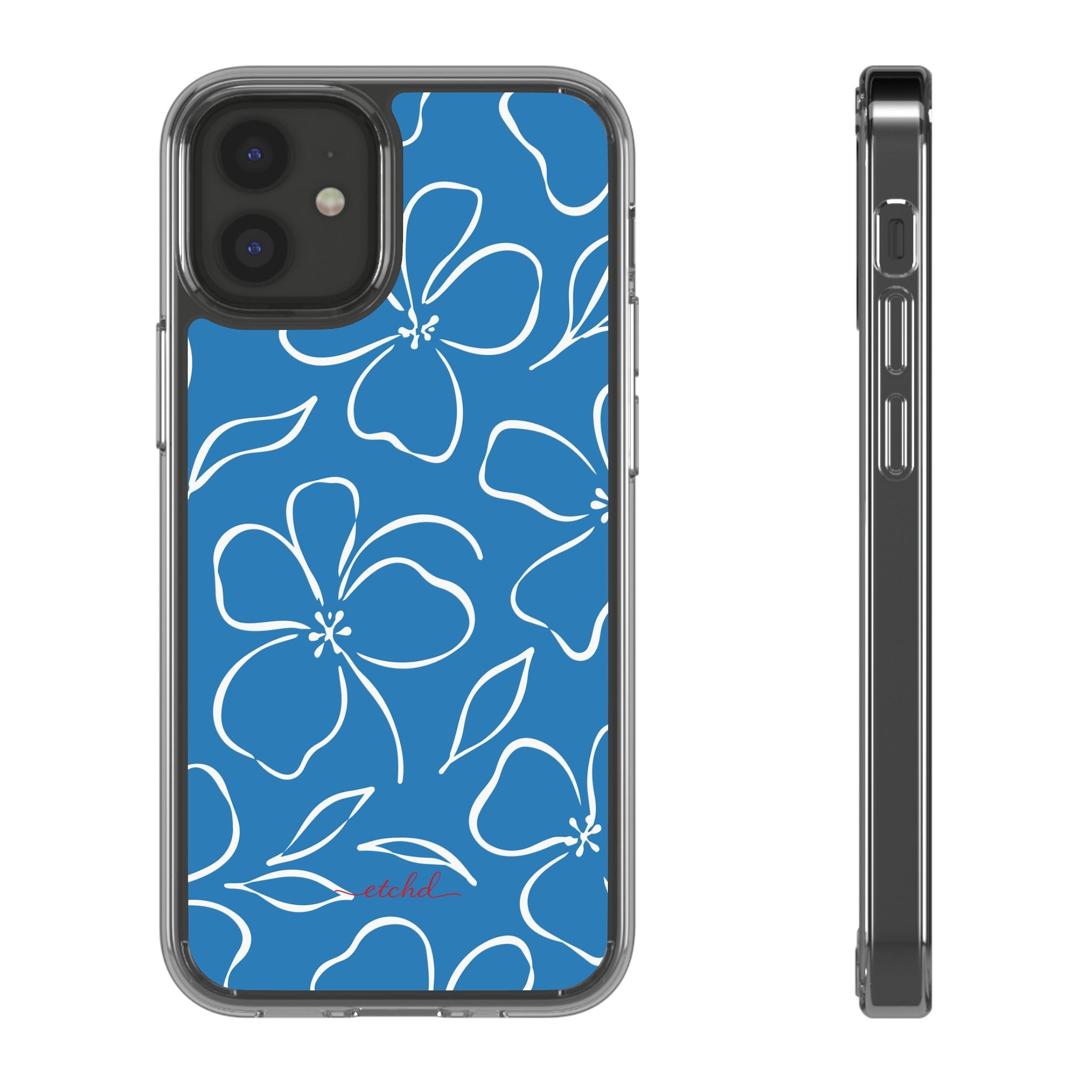 Cerulean & White Floral Funda transparente para móvil de etchd, vista 2