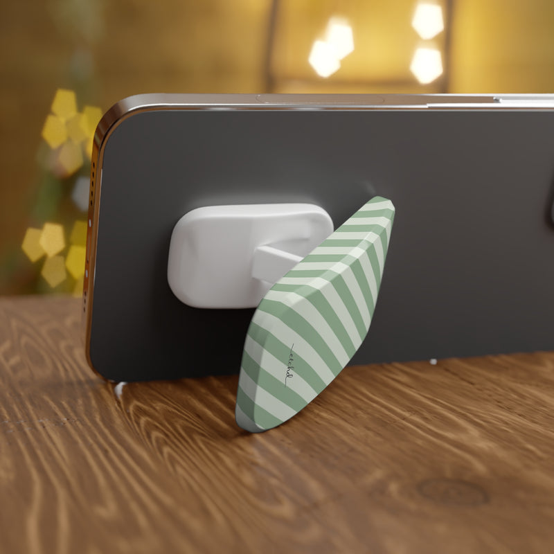 Sage & Cream Striped Diagonal Click-On Phone Grip by etchd, view 4
