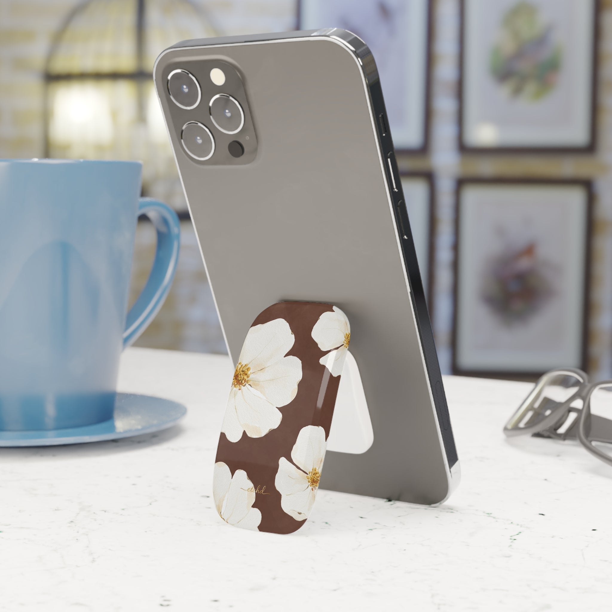 Mocha Blossom Click-On Phone Grip by etchd, view 2