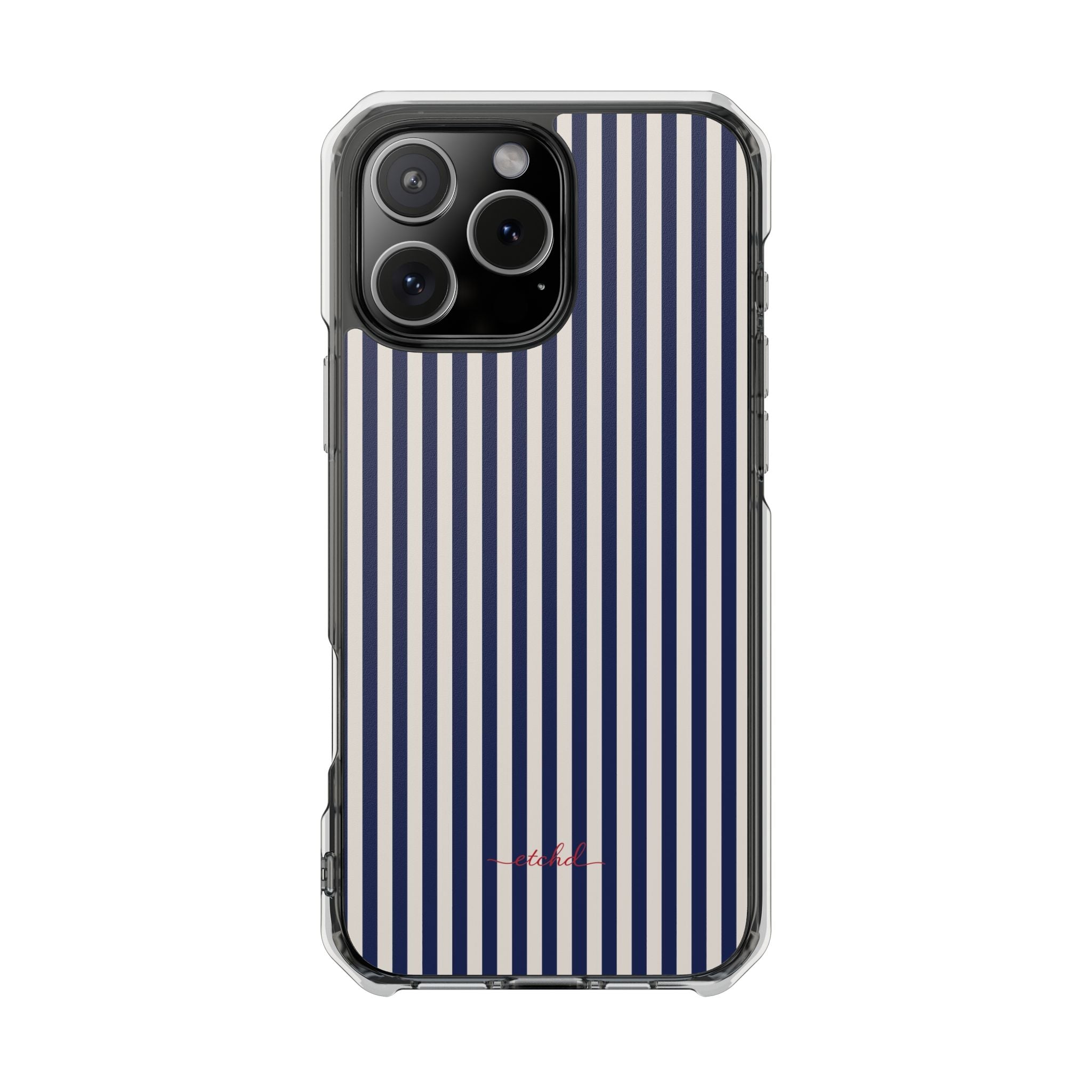 Navy & Cream Striped Clear Magnetic Phone Case by etchd