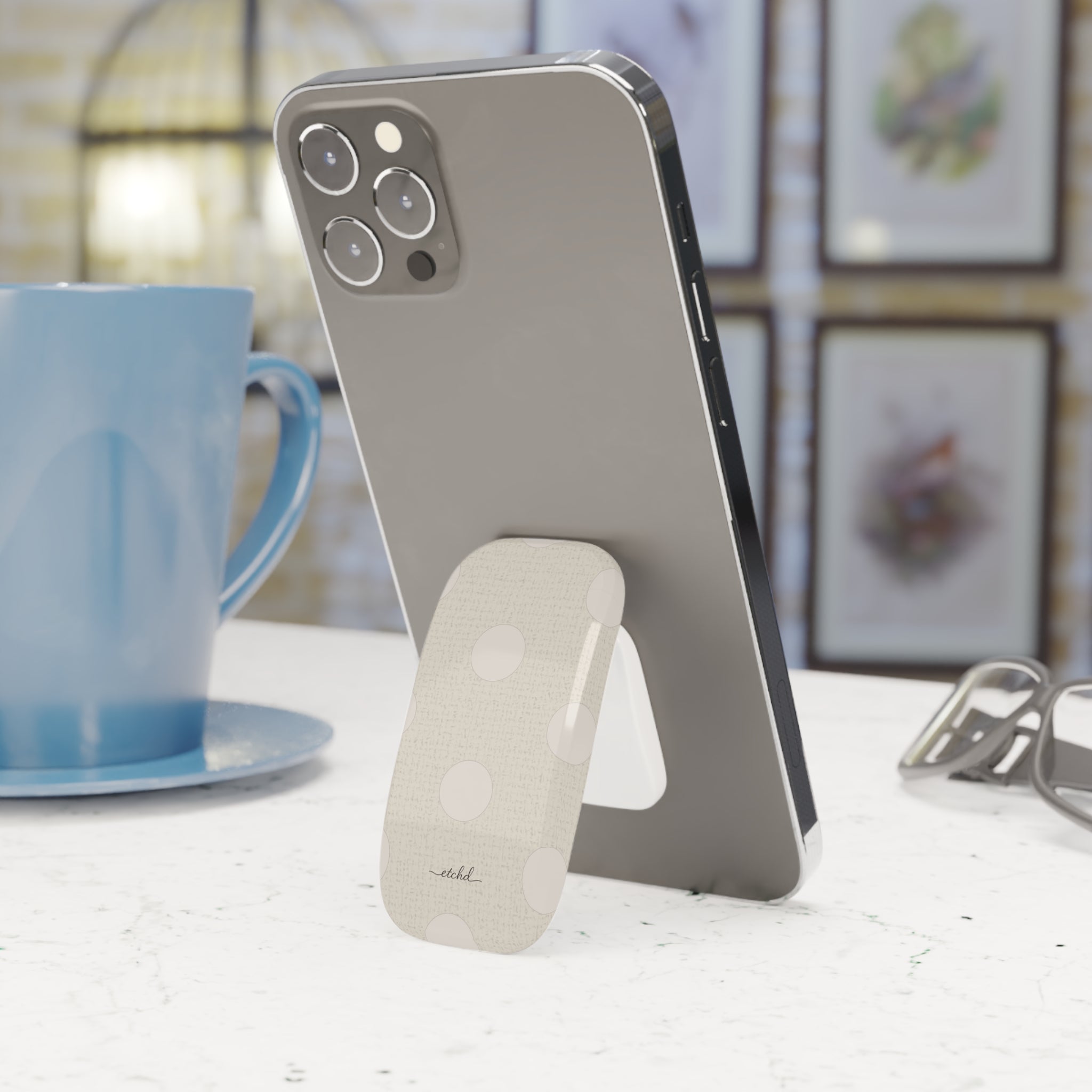 Neutral Polka Dot Click-On Phone Grip by etchd, view 2