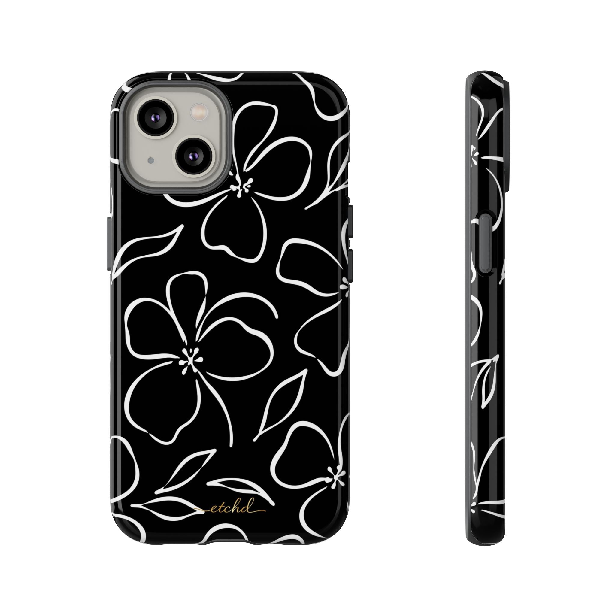 Black & White Floral Funda para móvil de etchd, vista 2