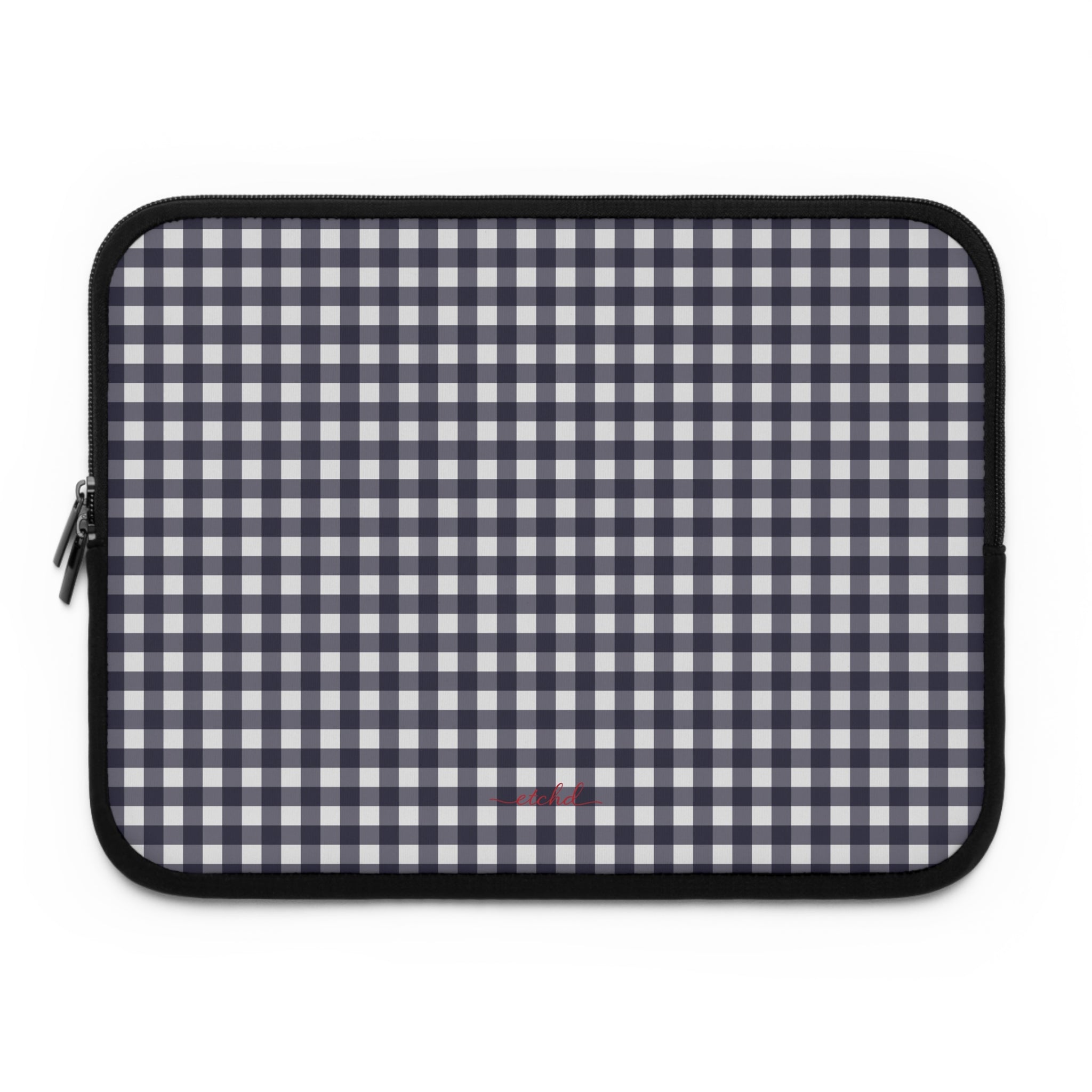 White & Navy Gingham Laptop Sleeve by etchd