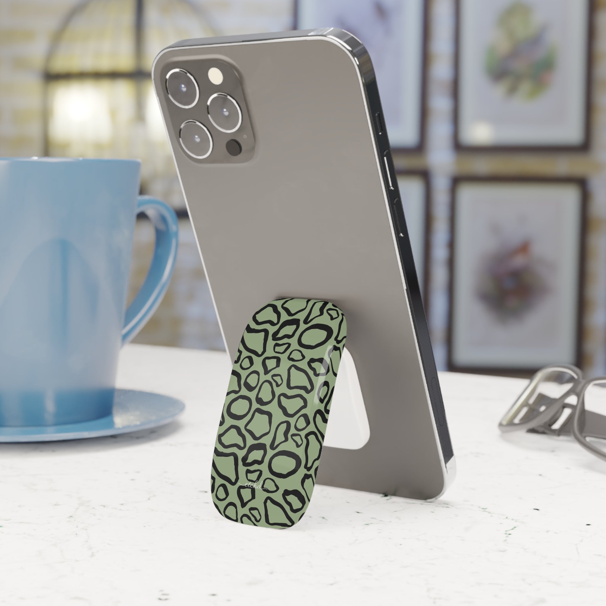 Abstract Print Sage Click-On Phone Grip by etchd, view 2