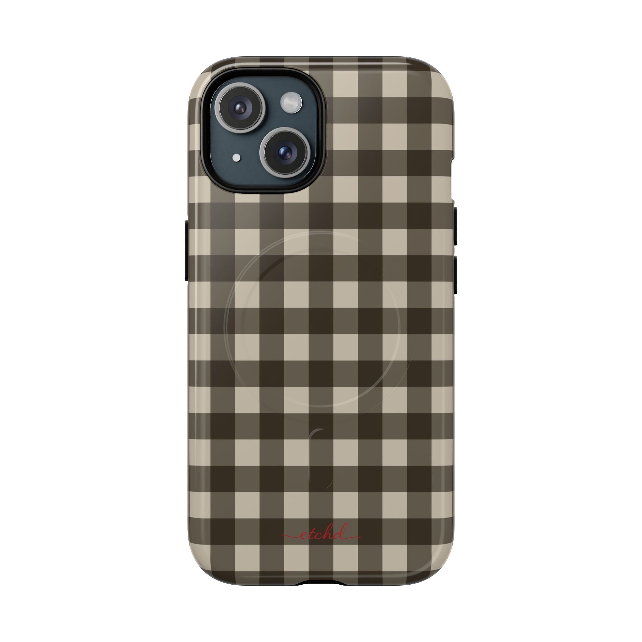 Cream & Brown Gingham Magnetic Phone Case by etchd, view 2