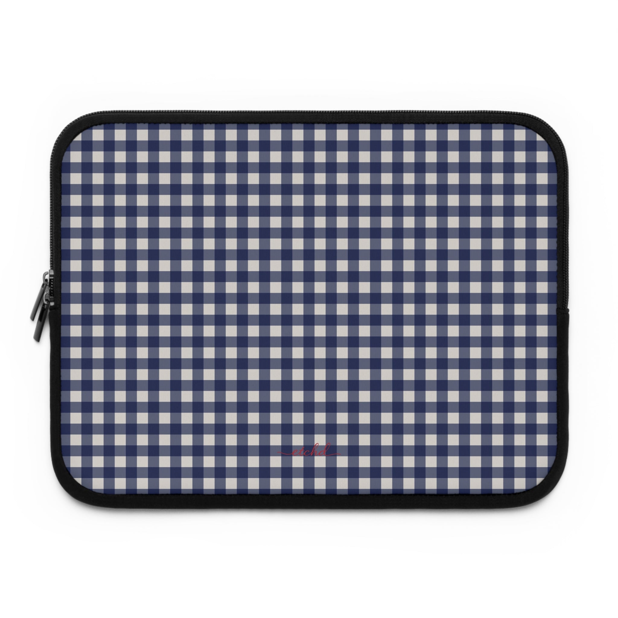 Navy & Cream Gingham Laptop Sleeve by etchd
