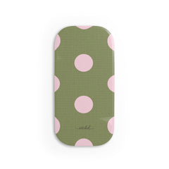 Pink And Green Polka Dot Click-On Phone Grip by etchd