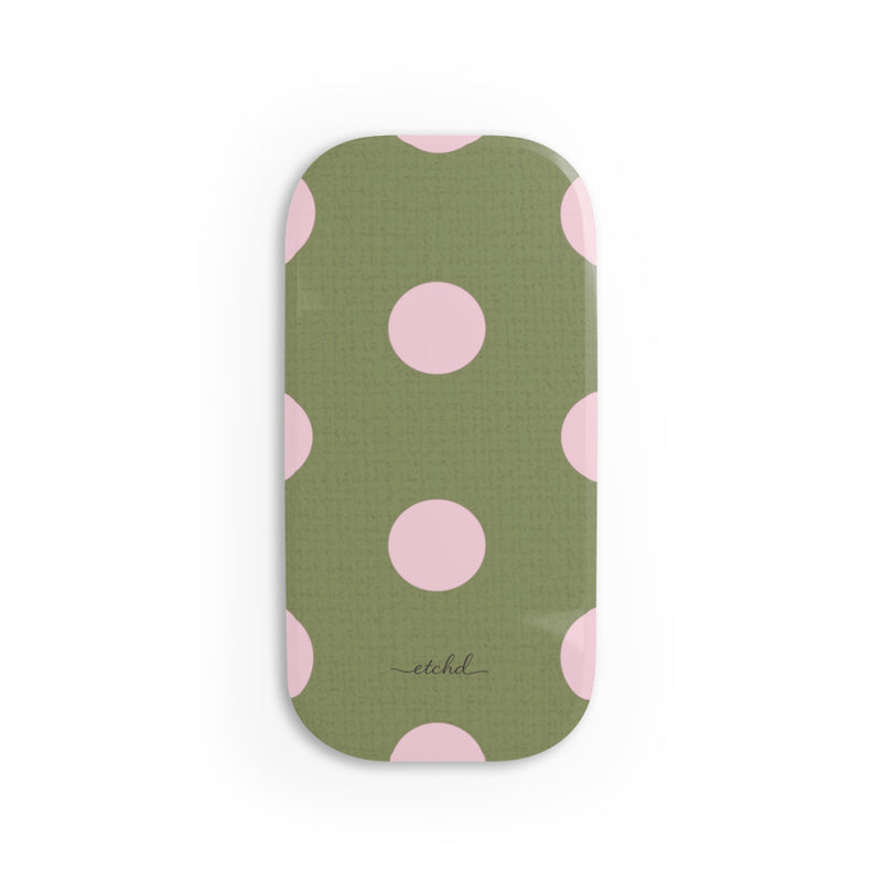 Pink And Green Polka Dot Click-On Phone Grip by etchd