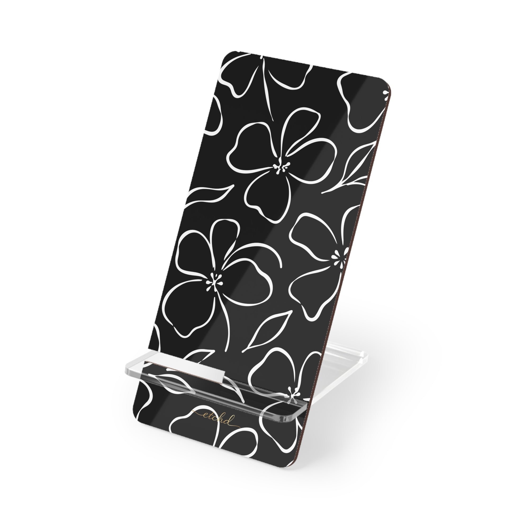 Black & White Floral Phone Stand by etchd