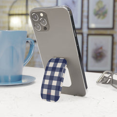 Navy & Cream Gingham Anello clip per telefono di etchd, vista 3