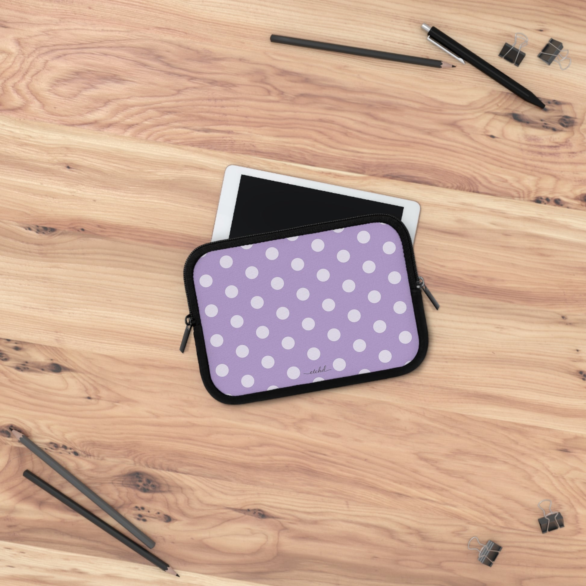 Cream & Lilac Polka Dot Laptop Sleeve by etchd, view 14