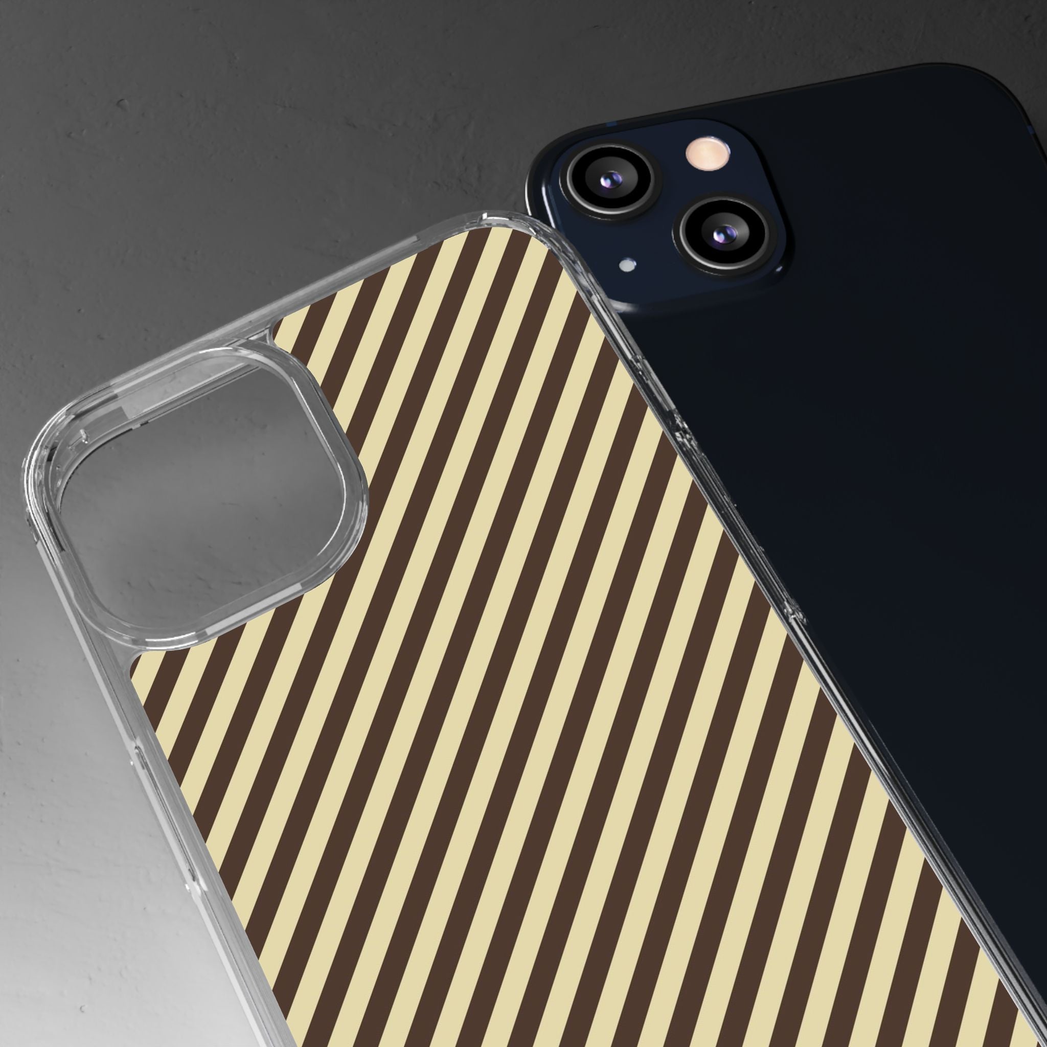 Butter & Brown Striped Diagonal Clear Phone Case by etchd