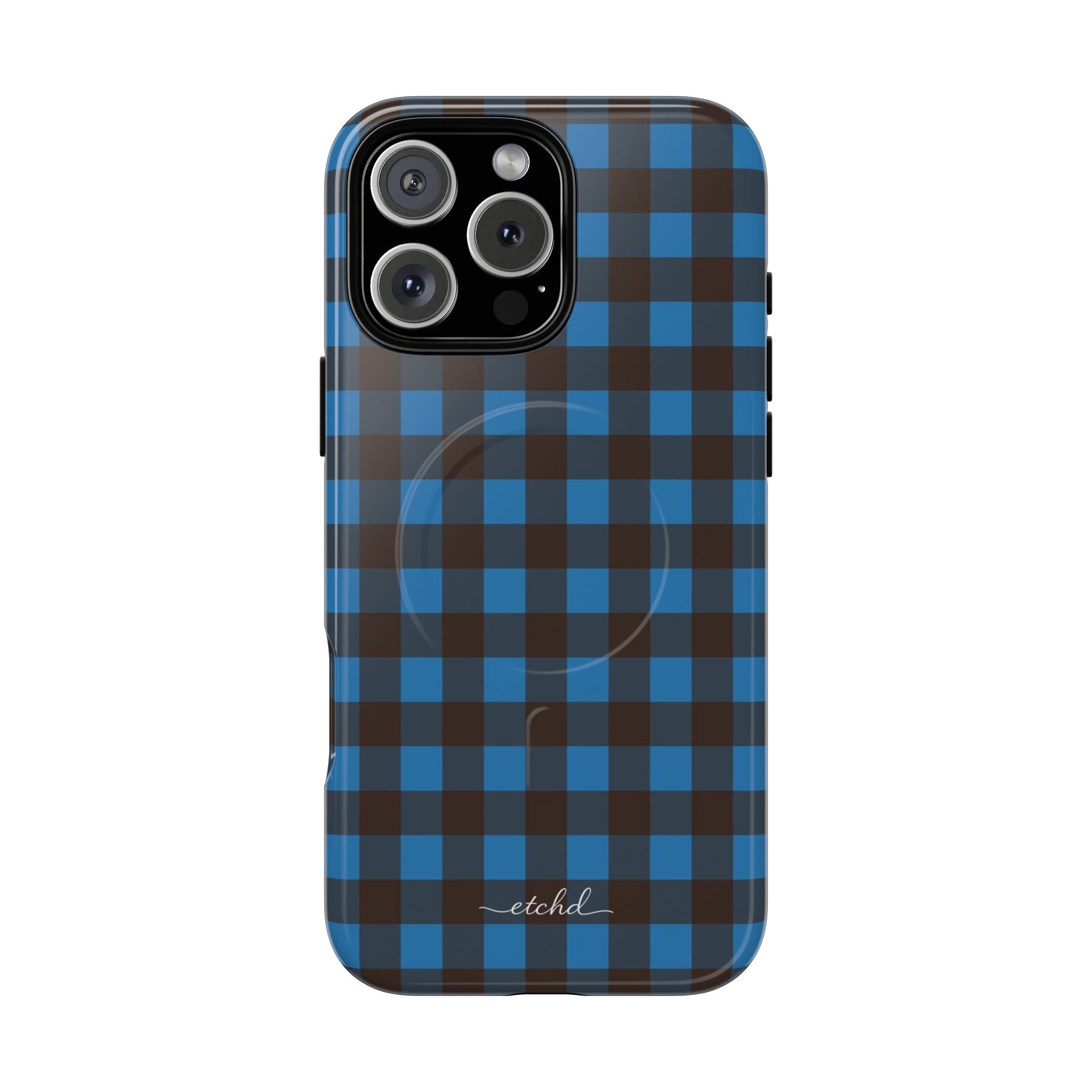 Cerulean & Espresso Gingham Magnetic Phone Case by etchd