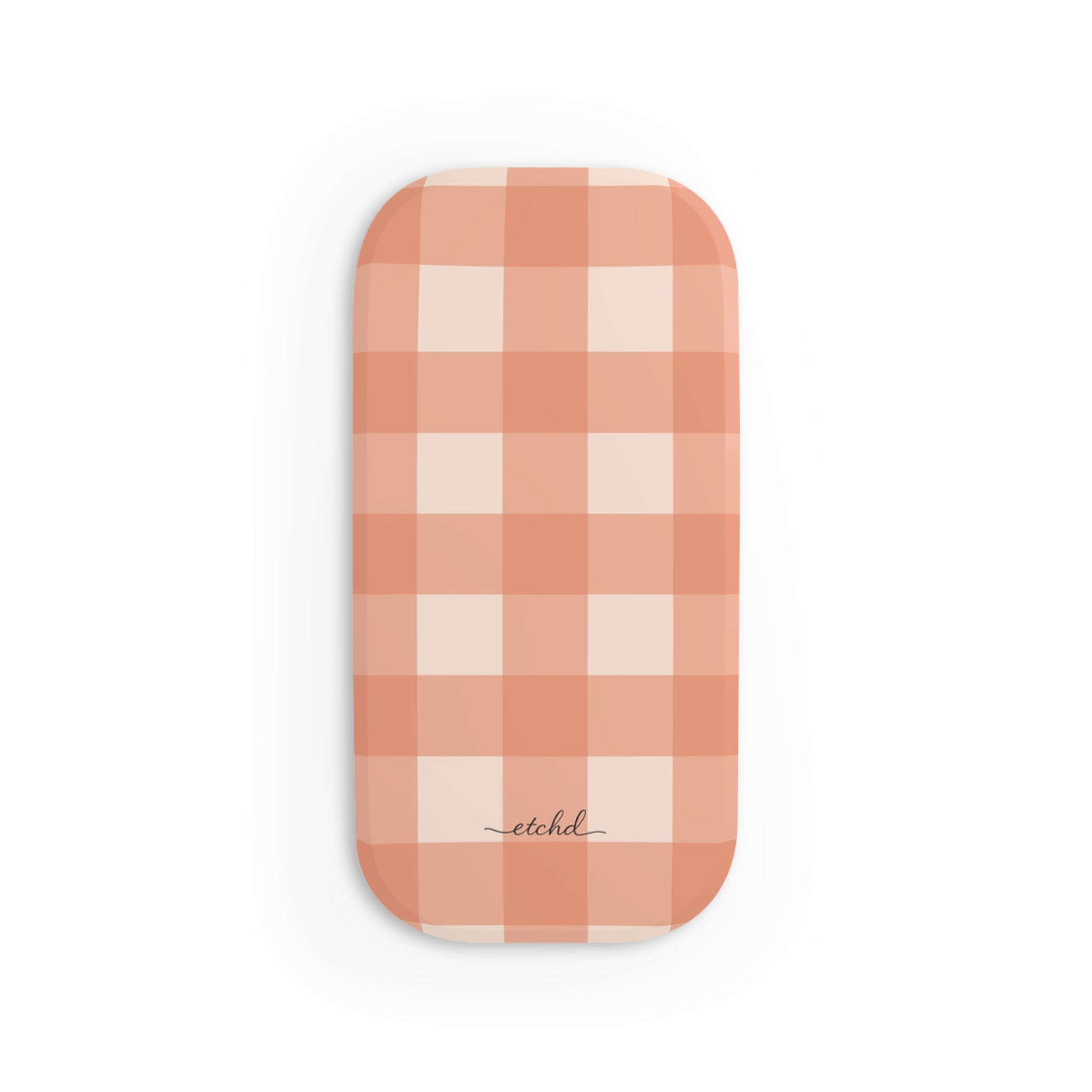 Coral & Cream Gingham Click-On Phone Grip by etchd, view 2