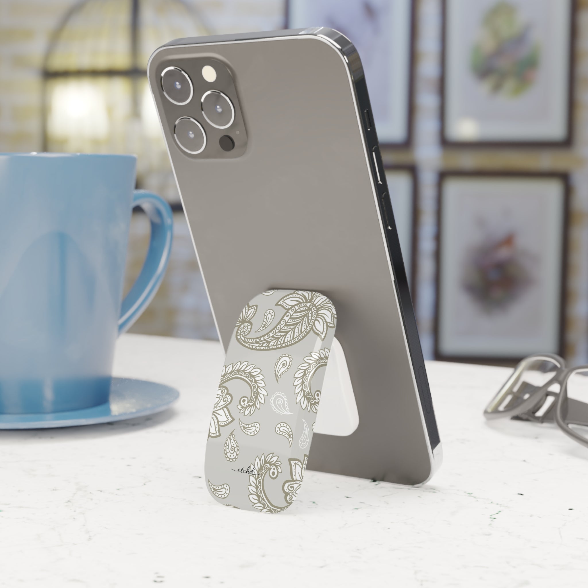 Beige Paisley Click-On Phone Grip by etchd, view 3
